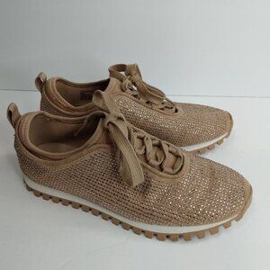 BCBGeneration Lynn Pin Stud Bling Sock Style Low Top Sneakers Tan Rose Size 6B